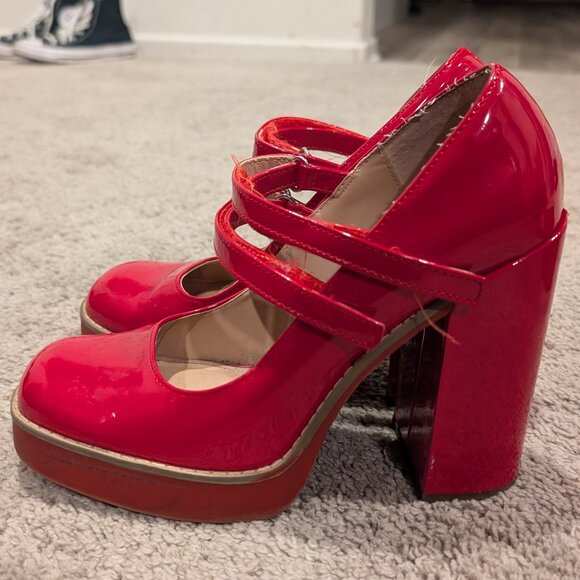 Steve Madden Shoes - Steve Madden Cherry Red Women's Twice Mary Jane Platform Pinup Pumps High Heels